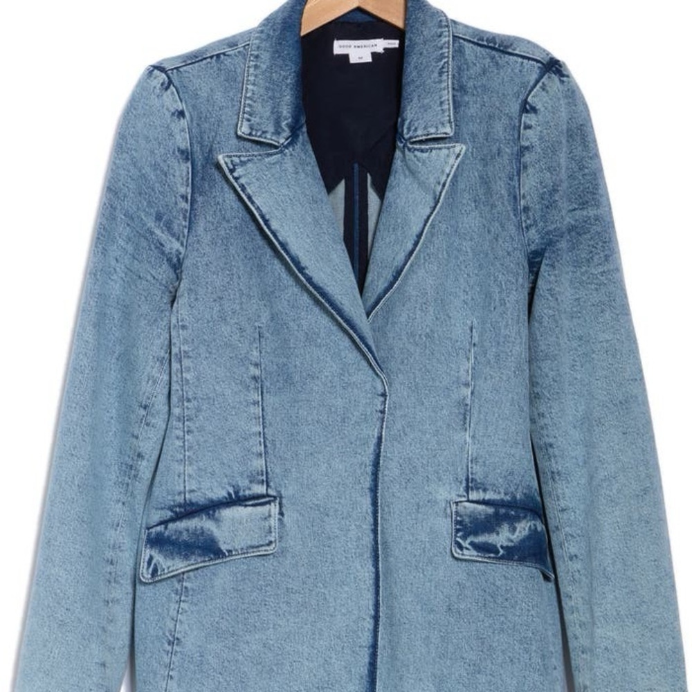 Good American Light Blue Cotton Denim Uniform Style Blazer Jacket Small - Picture 3 of 14